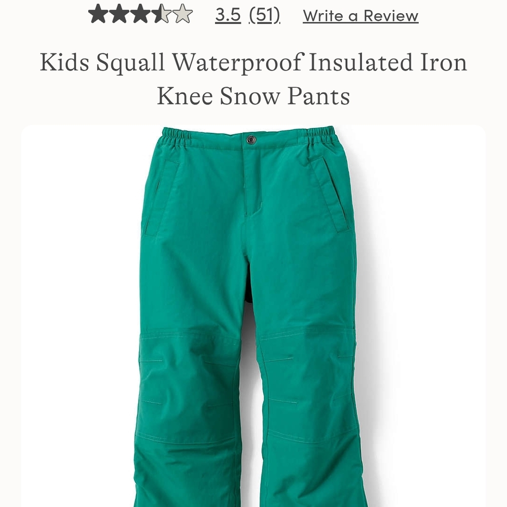 Kids Green Waterproof Insulated Snow Pants